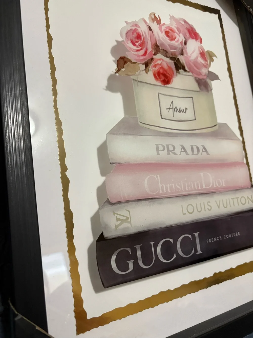 Stacked Fashion Book Wall Art Print in Pink and White by